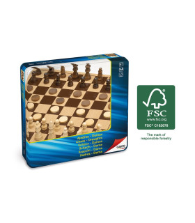 AJEDREZ - DAMAS DE MADERA CAJA DE METAL